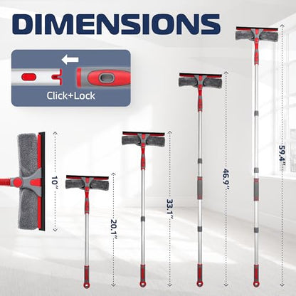 DSV Standard 2-in-1 Window Cleaning Squeegee Kit with 60’’ Extension Pole, Rotatable Bendable Head, Microfiber & Chenille Pads, Window Cleaner Tool for Indoor/Outdoor, High Windows, Shower and Car - size: 60 inches