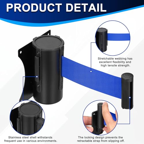 PATIKIL Fixed Wall Mount Retractable Belt Barrier 10 Feet, Dark Blue 1 Pcs - color: Dark Blue, size: 10 Feet