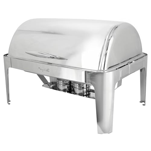 MegaChef 9.5 Quart Oblong Roll Top Stainless Steel Professional Kitchen Chafing Dish/Food Warmer/Buffet Server Serving Trays for Entertaining, Catering, Large Gatherings (9.5 Quart) - size: 9.5 Quart
