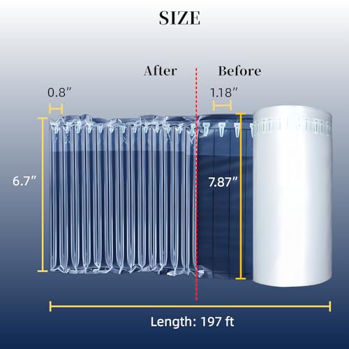 Air Bubble Cushioning Wrap Roll for Shipping Packaging, 8in*162ft Thick Heavy Duty Packing Materials for Fragile Items, Inflatable Air Pillows for Shipping Alternative to Packing Peanuts Popcorn - size: 7.87*164ft