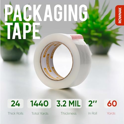 Clear Packing Tape 24 Rolls - Heavy Duty Packaging Tape 3.2mil Thick, 2.0 in. Wide x 60 Yards - Strong Adhesive, Silent, Reliable Package Tape for Home Office Shipping Moving Sealing - size: 24rolls/ 3.2mil/ 60yard