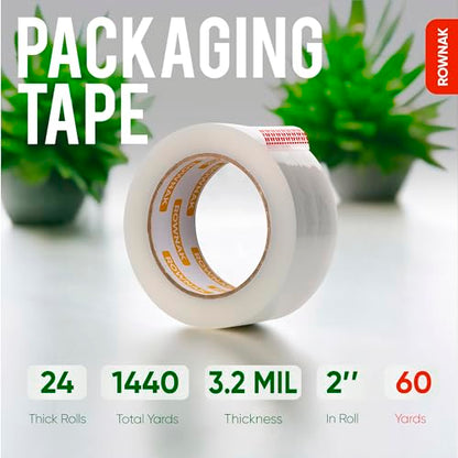 Clear Packing Tape 24 Rolls - Heavy Duty Packaging Tape 3.2mil Thick, 2.0 in. Wide x 60 Yards - Strong Adhesive, Silent, Reliable Package Tape for Home Office Shipping Moving Sealing - size: 24rolls/ 3.2mil/ 60yard