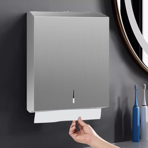 Stardrix Knob Latch (No Key Lock) Paper Towel Dispenser, Wall-Mount, Brushed Stainless Steel, Commercial Large Capacity, Fits 400 C-Fold / 525 Multi-Fold Towels - color: Brushed, size: 400 C Fold/525 Multi-Fold with Knob Latch
