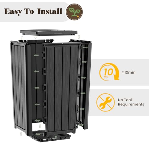 Fancyango Resin Outdoor Trash Can with Lid, 33 Gallon, Black - color: Black, size: 33 Gallon
