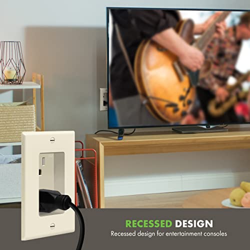 TOPGREENER Recessed Duplex Receptacle Outlet Tamper-Resistant, Light Almond - color: Light Almond, size: Recessed Outlet 1 Pack