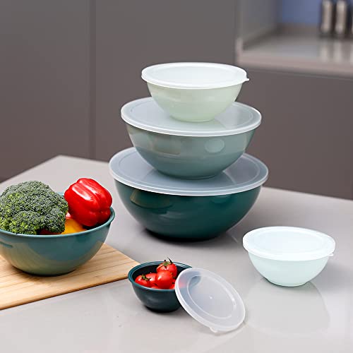 BoxedHome BPA Free Plastic Round Mixing Bowl with Lids, 12 Pack Nesting Bowls with Lids Set, Microwave and Dishwasher Safe Prep & Serving Bowls Great for Mixing, Baking, Serving (Green, 12pcs) - color: Green