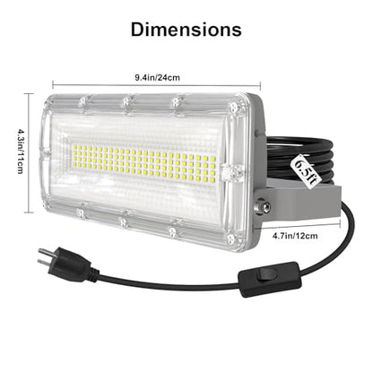 Kekeou 6500LM 5000K LED Flood Light with Plug & 6.5ft Cord & Switch - size: 100W 1pack Equivalent