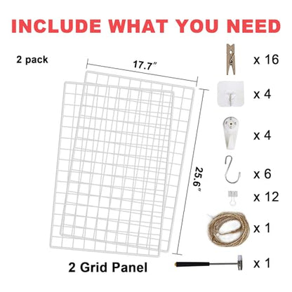 C&AHOME Photo Wall Display Set of 2, Wall Grid Panel, 17.7" x 25.6", White - color: White, size: 17.7 x 25.6 (45x65cm)