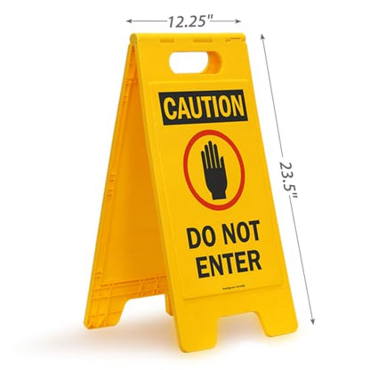 SmartSign Folding Floor Sign, Legend "Do Not Enter" with Graphic, 25" high x 12" wide, Black/Red on Yellow