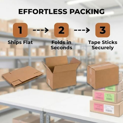 (25 Pack) 12"L x 8"W x 6"H Flat Shipping Boxes | Corrugated Cardboard Single-Wall Small Kraft Boxes for Moving, Packing and Storage - size: 12x8x6