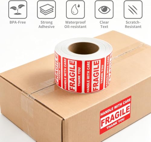 3"×5" Fragile Stickers,500 Labels Per Roll, 8 Rolls - size: 3" x 5" - 8 Rolls