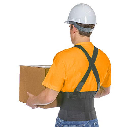BraceAbility Work Back Brace - Removable Suspender Shoulder Straps for Heavy Lifting Safety - Industrial Lower Back Pain Protection Belt for Men and Women in Construction, Moving, Warehouse Jobs (M) - size: Medium