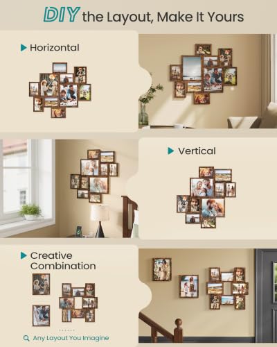 SONGMICS 10 Tool-Free Assembly Collage Photo Frames for Wall - color: Rustic Brown, size: 8*10 2 pack+ 5*7 4 pack + 4*6 4 pack