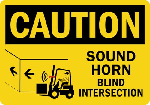 StickerJet OSHA Caution Sign Sound Horn Blind Intersection (Forklift Symbol) Stickers – Self Adhesive Vinyl 5-Pack, Sign for Warehouse and Industrial Waterproof & UV Resistant (5" x 7") - color: Caution: Sound Horn Blind Intersection, size: 5" x 7"