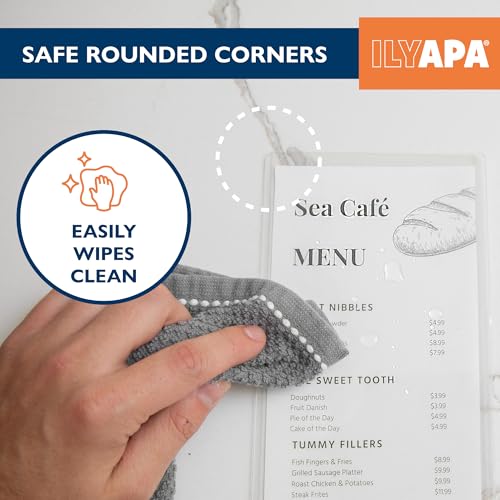 Ilyapa Restaurant Menu Covers 4.25 x 11 Inch - 30 Pack, Single Page, 2 View Clear Sleeves Holder for Restaurant, Durable PVC Hard Plastic Menu Holder - color: Clear, size: 4.25 x 11