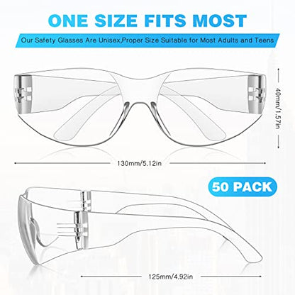 WFEANG 50 Pack Clear Safety Glasses for Men Women, ANSI Z87.1 Work Glasses - color: 50clear