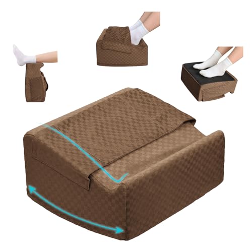 Under Desk Footrest with Rocking Base & Warming Cover, Brown Check - color: Brown Checkered Pattern, size: 12.6" L x 15" W x 7.3"
