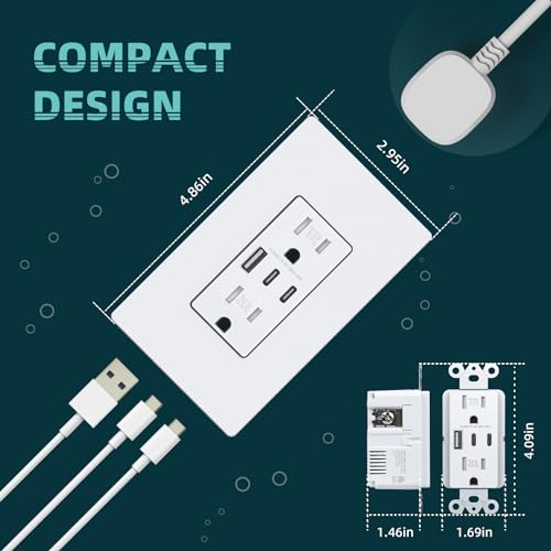 TOPELER USB C Outlet, 15 Amp Tamper Resistant Receptacle with USB-C/A Ports - color: White, size: 15A