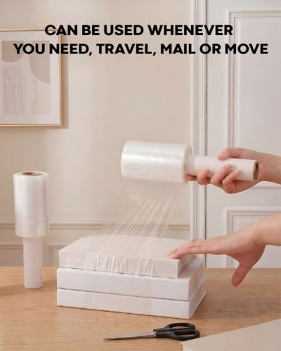 Handheld Stretch Film Roll, 4" x 1000ft Stretch Wrap Film with Handle, Shrink Film Heavy Duty Self-Adhering Plastic Wrap for Moving Shipping, Storage and Furniture Moving