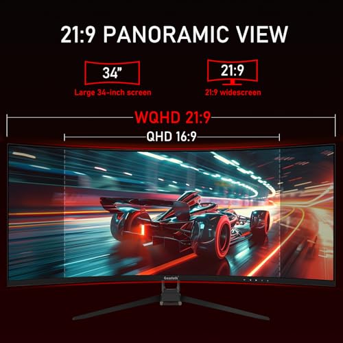 Gawfolk 34 Inch Ultrawide Curved 144Hz Gaming Monitor,UWQHD PC Screen