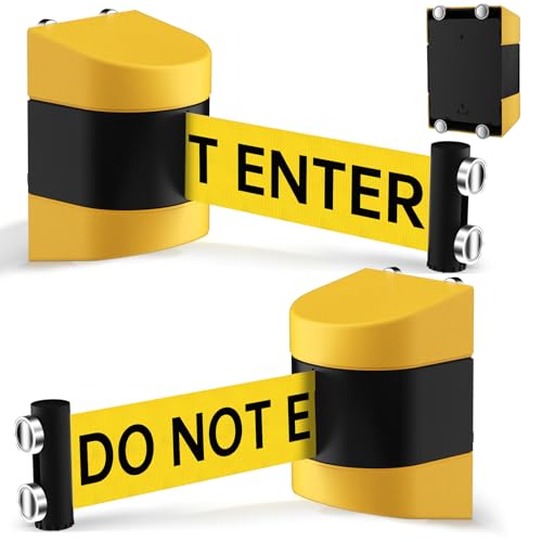Magnetic Wall Mount Retractable Barrier 2 Pack, TrreZON Fixed Crowd Control Barriers with ABS Yellow Case 16' Yellow Belt with "Caution: DO NOT Enter" for Ferrous Metal Surface in Workshops,Stores - color: Yellow Case & Belt (Caution - Do Not Enter)