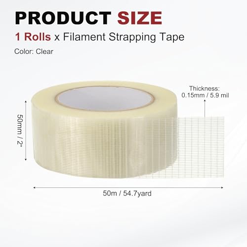 uxcell Filament Strapping Tape 2" x 54.7 Yards 5.9 Mil Heavy Duty Mesh Tape - size: 2 Inch x 54.7 Yards 5.9 Mil