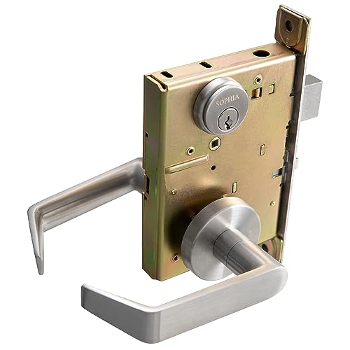 SOPHIA Commercial/Residential Heavy Duty Mortise Lockset Door Lever Lock Non-Handed Grade 1 - Rose Only Keyed Lever Lockset, ADA, US32D Satin Chrome Finish for Dormitory Front Door