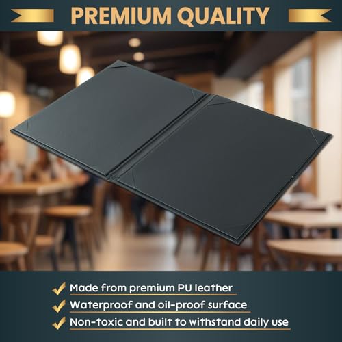 Menu Covers 8.5 x 11 Inch, 10 Pack, 2 View, Black PU Leather