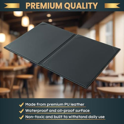 Menu Covers 8.5 x 11 Inch, 10 Pack, 2 View, Black PU Leather