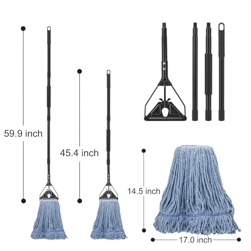 Commercial Industrial Mop for Floor Cleaning,3 Extra Large Replacement Head - size: Black Metal Handle + 3 Blue Heads