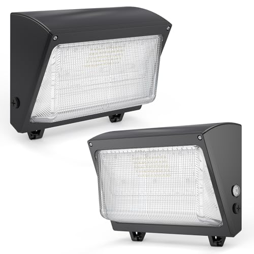 LED Wall Pack Light: 120W 18000lm LED Security Flood Lighting with Dusk to Dawn Photocell - Glass Lens Outdoor LED Wall Lights 2Pakcs for Yard ETL Listed