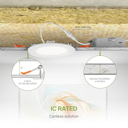 ASD 6 Pack LED Recessed Lighting 4 Inch 9W, 5 CCT 2700K-5000K CRI90+, IC Rated Ultra Thin Dimmable Ceiling Lights with J Box, Canless Wafer Downlight, Round Slim Panel Light, Energy Star ETL, White - color: White, size: 4 Inch 6 Pack