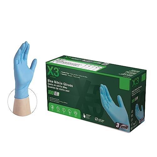 X3 Industrial Blue Nitrile Gloves, Box of 100, 3 Mil, Size X-Large, Latex Free, Powder Free, Textured, Disposable, Non-Sterile, Food Safe, X348100BX - size: X-Large (Pack of 100)