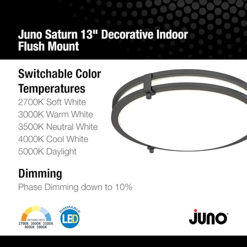 Juno Saturn Flush Mount Ceiling Light with Switchable Color Temperature (2700K-5000K), 13-Inch, Matte Black - color: Matte Black, size: 13-Inch