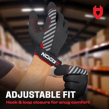 NoCry Utility Gloves for Men with Reinforced Fingers and Thumb Crotch; Double Stitched Palm and Touchscreen Tips; Breathable and Highly Flexible; — Ideal for Mechanics, Construction and Yard Work - size: Large, style: Lite
