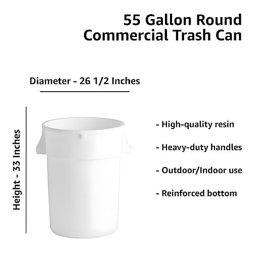 Set of 6 55 Gallon Round Commercial Trash Can, Industrial Recycling Bin, Durable Garbage Can, Ingredient Bin, Safe Food Container (White) - color: White