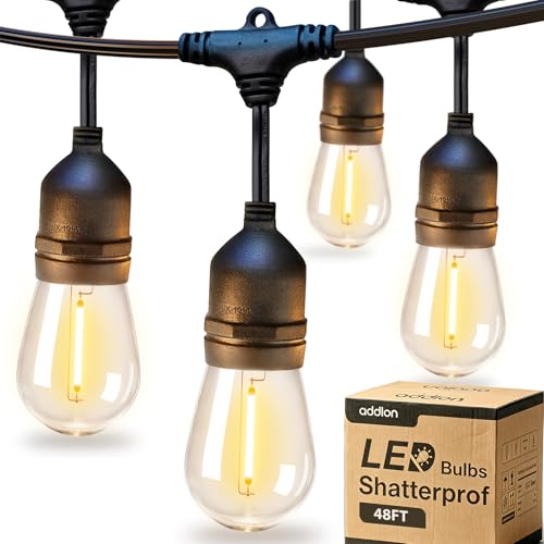 addlon LED Outdoor String Lights 48FT Edison Vintage Weatherproof ETL - color: Black, size: 48FT(15 Sockets)