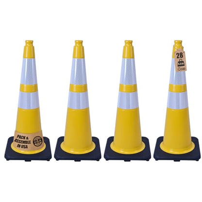 4-Pack 28" Yellow Traffic Cones - Reflective Safety - color: Yellow, size: 28inch