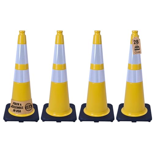 4-Pack 28" Yellow Traffic Cones - Reflective Safety - color: Yellow, size: 28inch
