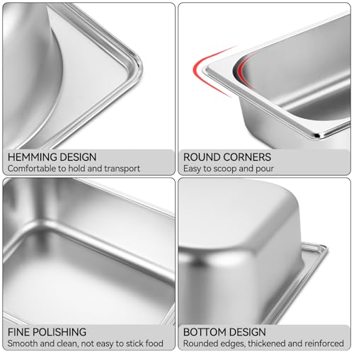 GOLDEN KEY 6 Pack 1/3 Hotel Pans，2.5" Deep 1/3 Size Stainless Steel Steam Table Pan Anti-Jam Food Pan Chafing Pan for Hotel, Party, Buffet, Chafing Dishes, Catering Supplies - color: 1/3, size: 2-1/2" Deep