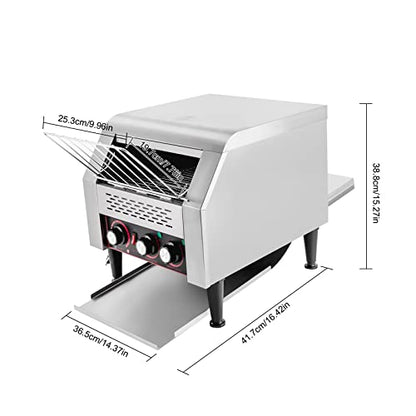 Commercial Conveyor Toaster 300 Slices/Hour,2200W Stainless Steel Heavy Duty Industrial Toasters, Double Heating Tubes,Countertop Electric Restaurant Equipment for Bun Bagel Bread Toast Baked Food - color: Silver - D