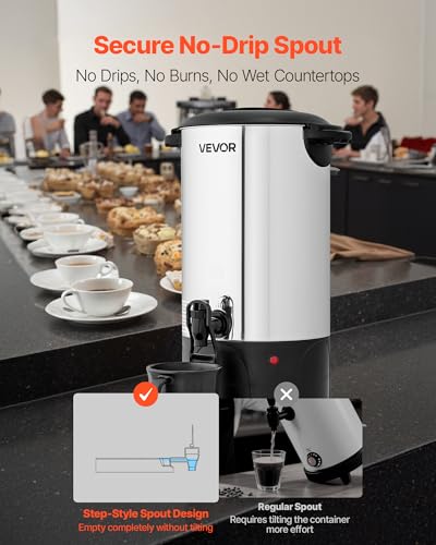 VEVOR Commercial Coffee Urn, 40 Cup 6 L Hot Beverage Dispenser with Dripless Faucet, Quick-Brewing Commercial Coffee Maker, with Stainless Steel Liner, for Catering, Business, Church & Restaurant - size: 40Cup