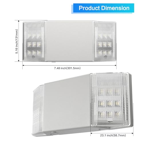 Spectsun 2 Packs Hardwired Emergency Exit Light Fixtures for Business, with Battery Backup, Two Head Adjustable LED Emergency Lighting, UL 924 Certified，AC 120/277V. - size: 2 Pack