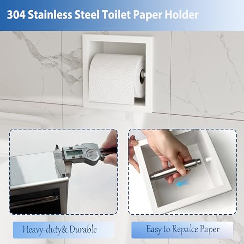 Neodrain White 304 Stainless Steel Recessed in Wall Toilet Paper Holder - color: White, size: 6X6In