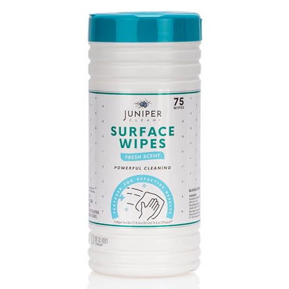 Juniper CLEAN 1 Pack Surface Cleaning Wipes Bleach Free, All-Purpose Cleaner for Bathroom, Kitchen, Office, 75 Count Canister, 7.5" x 7" Sheet, Fresh Scent, Lint Free & Durable - size: 75 Count (Pack of 1)