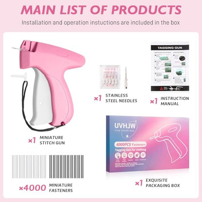 Stitch Gun for Clothing, Stitchy Gun Quick Clothes Fixer, Dress Tagging Gun-Includes 2,000 Black Fasteners & 2,000 White Fasteners & 6 Needles