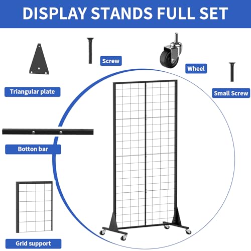 Gridwall Panel Display Stand, 2'x5.5' Heavy Duty Floor Standing Rack with Detachable Girdwall, Movable Silent Wheel, Easy to Transport, Ideal for Retail & Craft Fairs - color: 1
