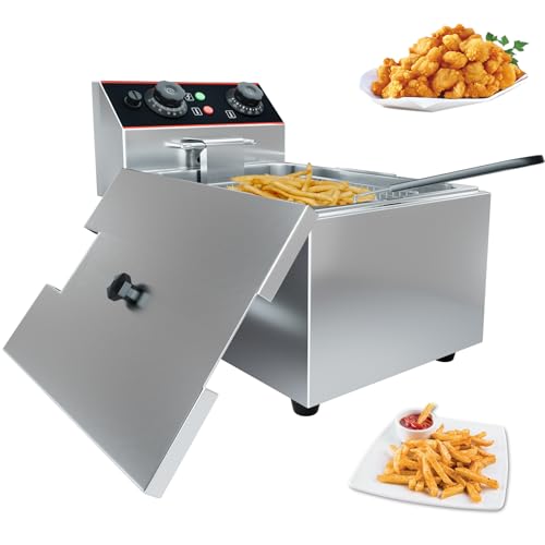 Commercial Deep Fryer with Basket, 12L Electricity Countertop Fryer Stainless Steel, 1800W Professional Food Fryer with Thermostat for Restaurant & Home, Large Capacity 12.7QT Oil Fryer, 120V - size: 11L single cylinder single screen
