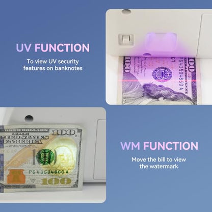 PONNOR Portable Money Counter Machine, UV/WM Compact Cash Bill Counter