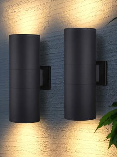 LEONLITE 2-Pack 22" Outdoor Cylinder Wall Light, Up and Down, E26 Base - size: 22 Inch